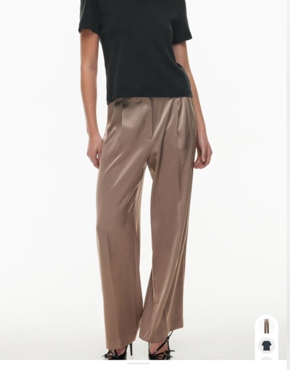 Aritzia Satin Wide-Leg Pantsuit Pants in Brown
